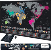 Mappa del Mondo XXL per Raschiare - 70 x 42 cm - Con 25 Categorie Alimentari & 197 Bandiere - Mappa da Raschiare del Mondo - Mappa Interattiva