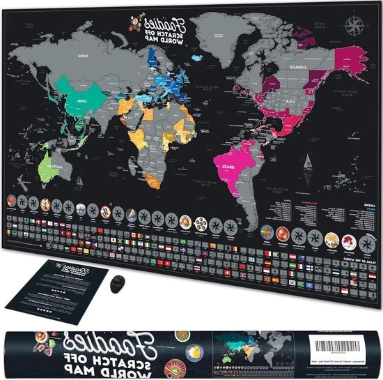Mappa del Mondo XXL per Raschiare - 70 x 42 cm - Con 25 Categorie Alimentari & 197 Bandiere - Mappa da Raschiare del Mondo - Mappa Interattiva