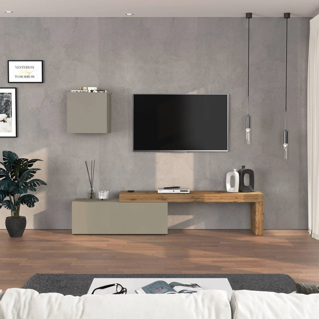 WHOUS Parete attrezzata Chronos set soggiorno tortora opaco e rovere 180/290x40 cm