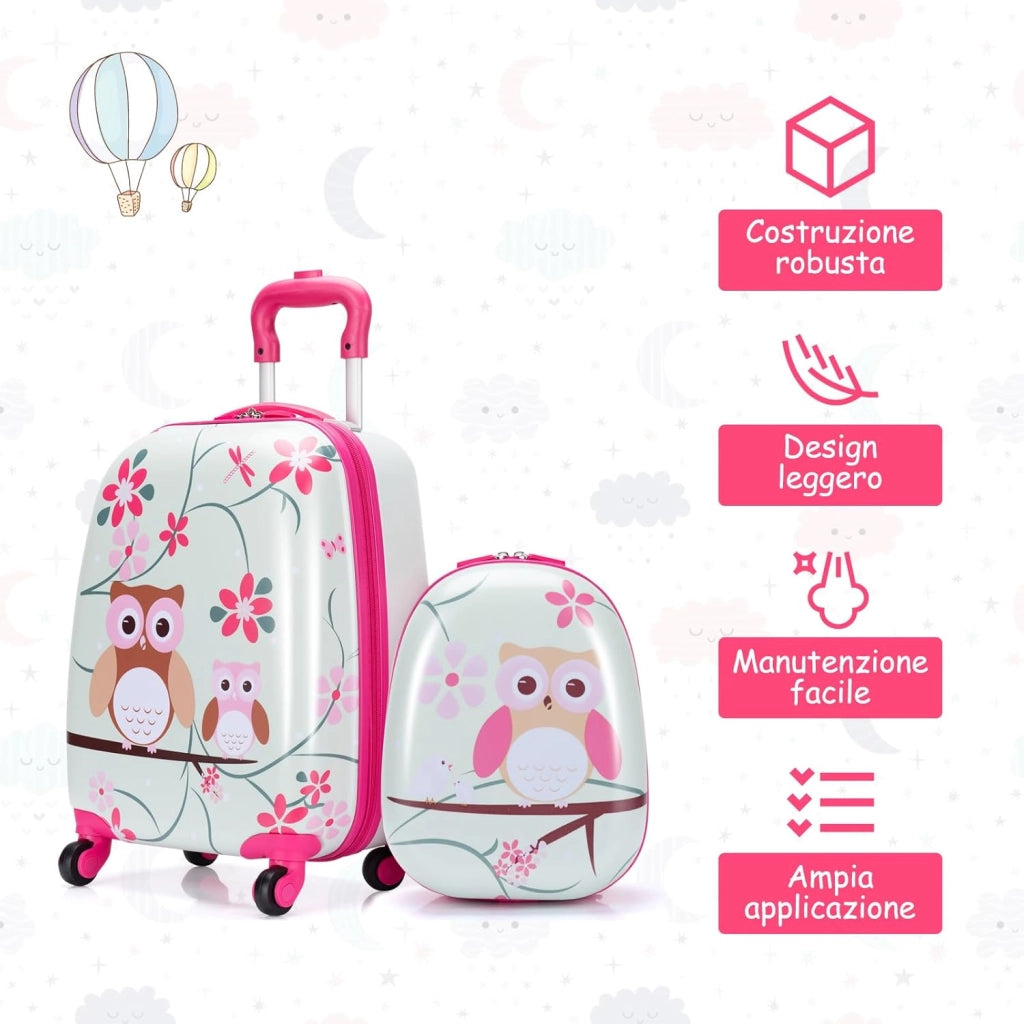 Set di Valigia per Bambini, 16" Valigia+ 12" Zaino, 2 Pezzi, con Ruote Girevoli a 360° e Maniglia Retrattile, Ideale per Viaggiare in Modo Comodo e Divertente (Modello 5)