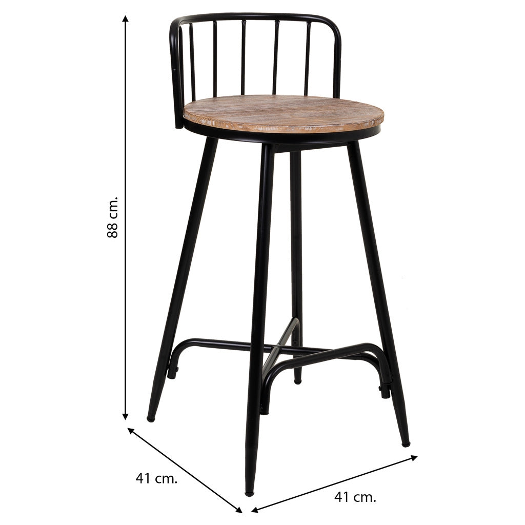 Sgabello con schienale metallo e legno nero 41x41x88