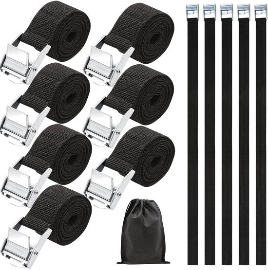 Cinture di serraggio brevi, 12 pezzi Cinture di serraggio con chiusura a clip, 50 cm Nera Cintura di serraggio, Cinture di serraggio piccole per Bicicletta, Carrozza, Motociclo, Auto, Campeggio, Confezionate con 1 Tasca di velluto