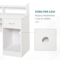 Scrivania per Computer Compatta, Scrivania PC Fisso in Legno Bianco con Ripiano Tastiera Estraibile e Mensole 104x48x95.5cm
