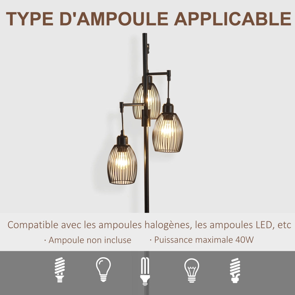 Lampada da Terra Industriale ¨C Xylo ¨C 3 Paralumi Metallo Nero E27 40W