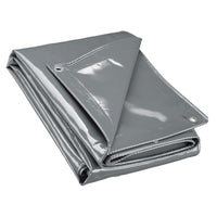 Telone occhiellato grigio 3 x 5 m resistente alle intemperie e a raggi UV, impermeabile, robusto telo di protezione in poliestere 650 g/m² con rivestimento in PVC