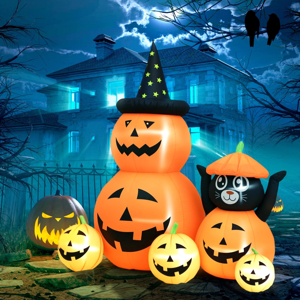 Calabaza Inflabile Halloween con Gatto e Luci LED IP44 ¨C zephmum ¨C Arancio 160x100x180 cm