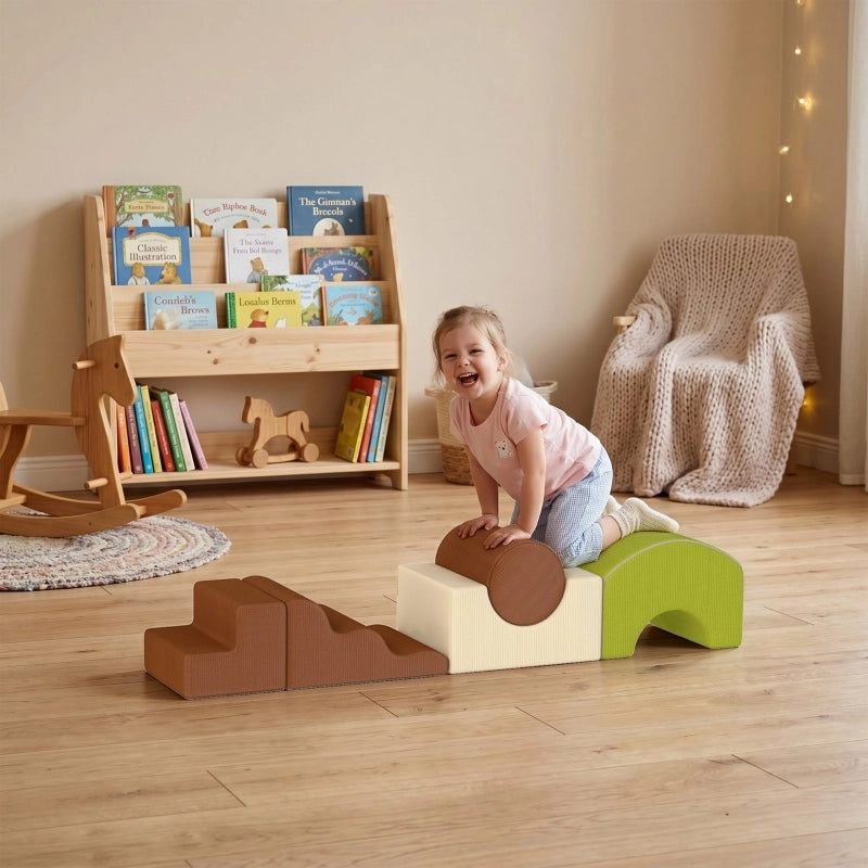 Set di 5 mattoncini da costruzione in schiuma. Mattoncini morbidi per bambini, con effetto velluto a coste e base antiscivolo, colorati.