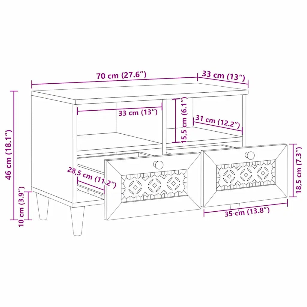 vidaXL Mobile TV Bianco 70 x 33 x 46 cm legno massello di mango