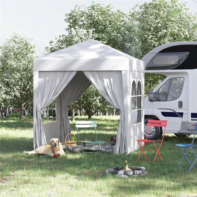 GAZEBO PIEGHEVOLE POP UP 2X2 M CON 4 PARETI RIMOVIBILI IN POLIESTERE E ACCIAIO, BIANCO