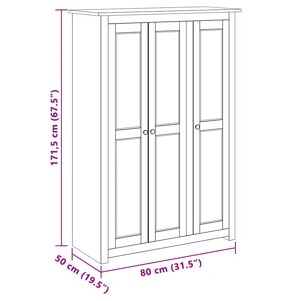 Armadio a 3 Ante 118x50x171,5cm Legno di Pino Panama Range 282661