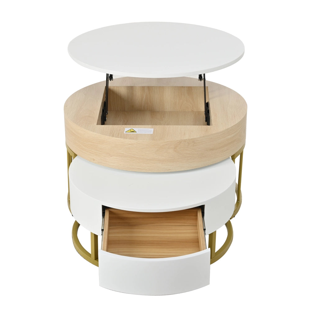 TAVOLINO DA CAFFÈ Set da 2 pezzi rotondo sollevabile 70x70/60x60 cm MDF Bianco/Oro