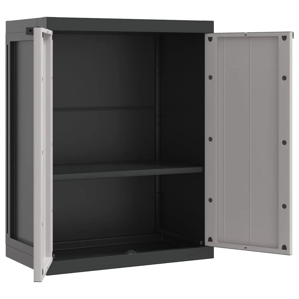 Mobile contenitore da esterno compatto di design per giardino 65 x 37 x 85 cm con ripiano regolabile in PP grigio 02_0047409