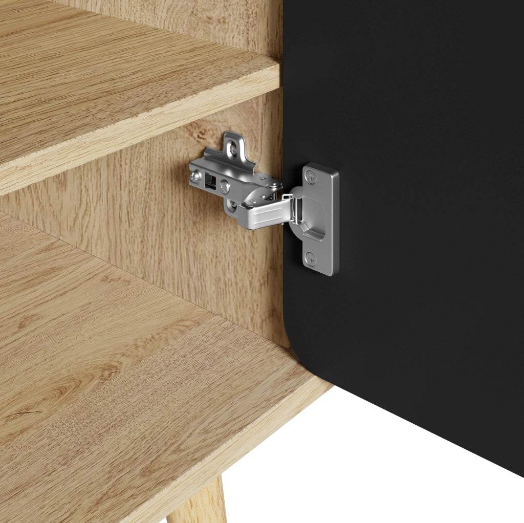 Scarpiera moderna con ante geometriche rotonde; 76 x 37 x 98;5 cm; nero in MDF