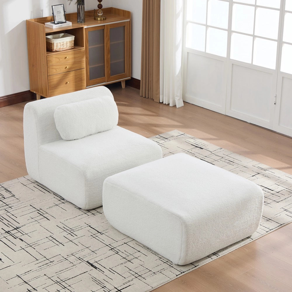 Divano Modulare in Tessuto Chenille ¨C MINIMAL ¨C Avorio, Morbido, Antiscivolo