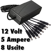 Trade Shop - Alimentatore Stabilizzato Trasformatore 12v 5a 8 Uscite Telecamere Dvr Strisce -
