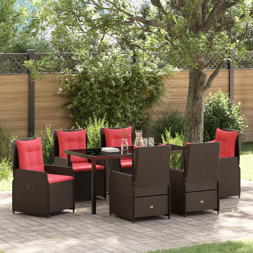 Set da Pranzo da Giardino 7 Pezzi Marrone in Poly Rattan