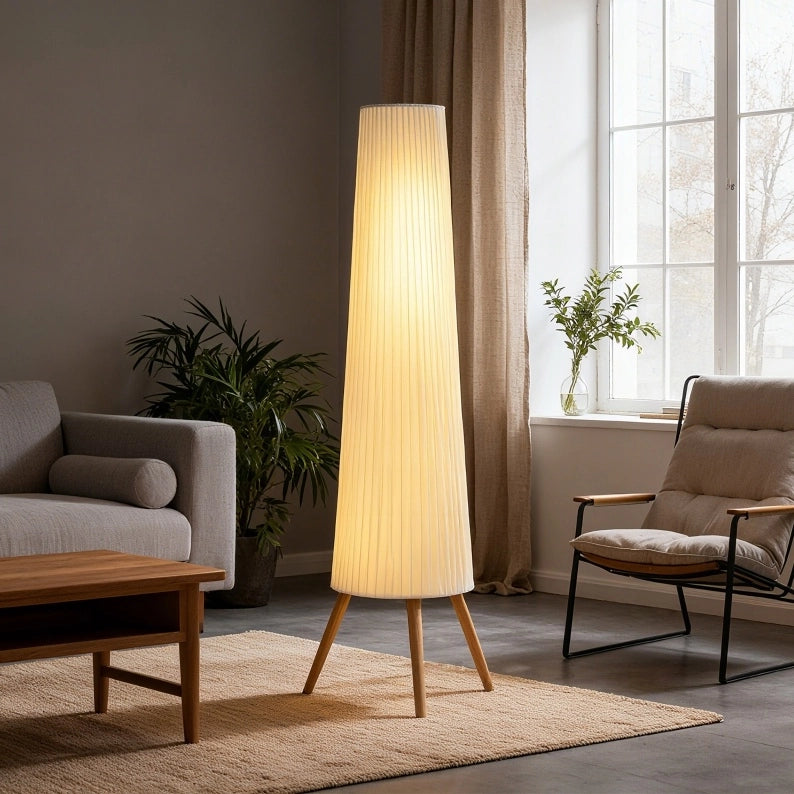 Lampada da terra 46x46x153 cm dimmerabile con interruttore a pedale in legno bianco
