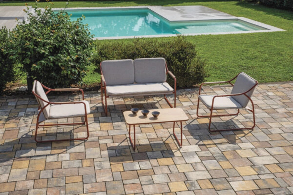 Cheonda - Salotto Tinos in ferro e textilene Greenwood Colore: Rosso, Materiale: Ferro e textilene