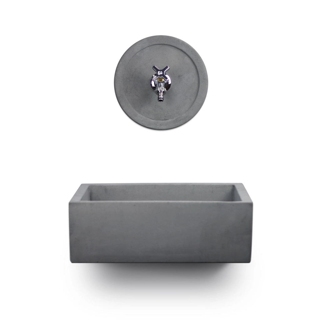 Lavello Rettangolare da Esterno 45x35 cm con Rosone Installazione a Muro in Cemento Madrid Antracite