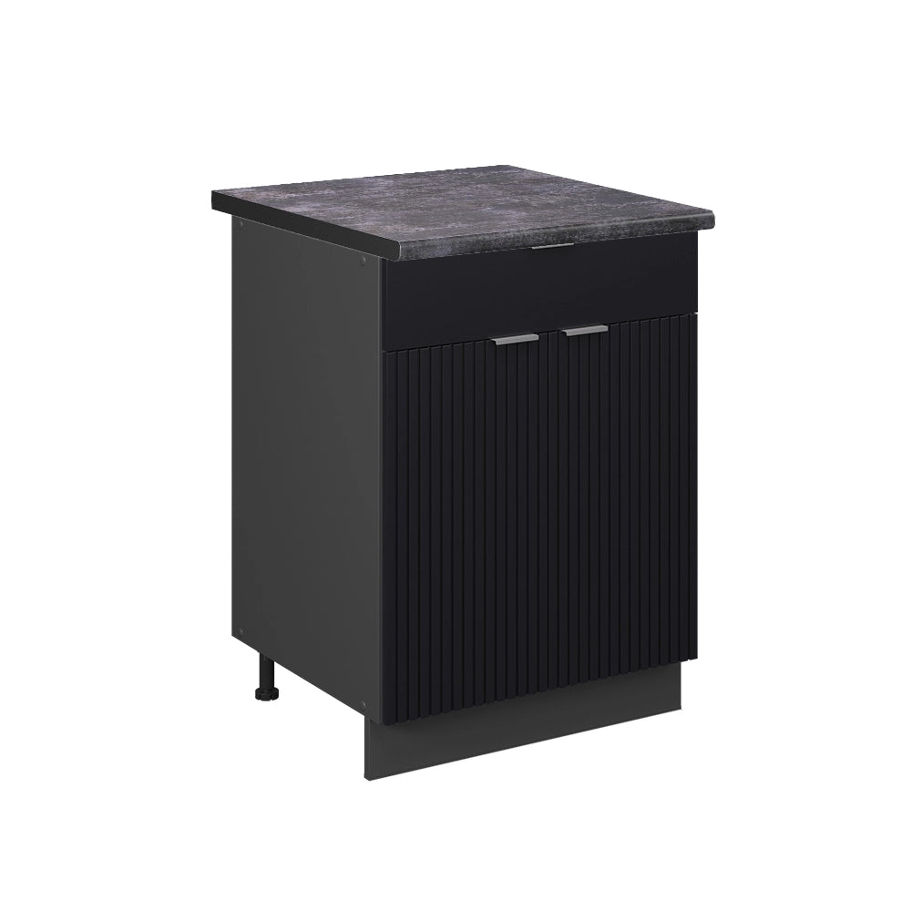 Mobiletto base per cucina Fame-Line Nero rigato/Antracite 60 cm con cassetto, PL Antracite Vicco