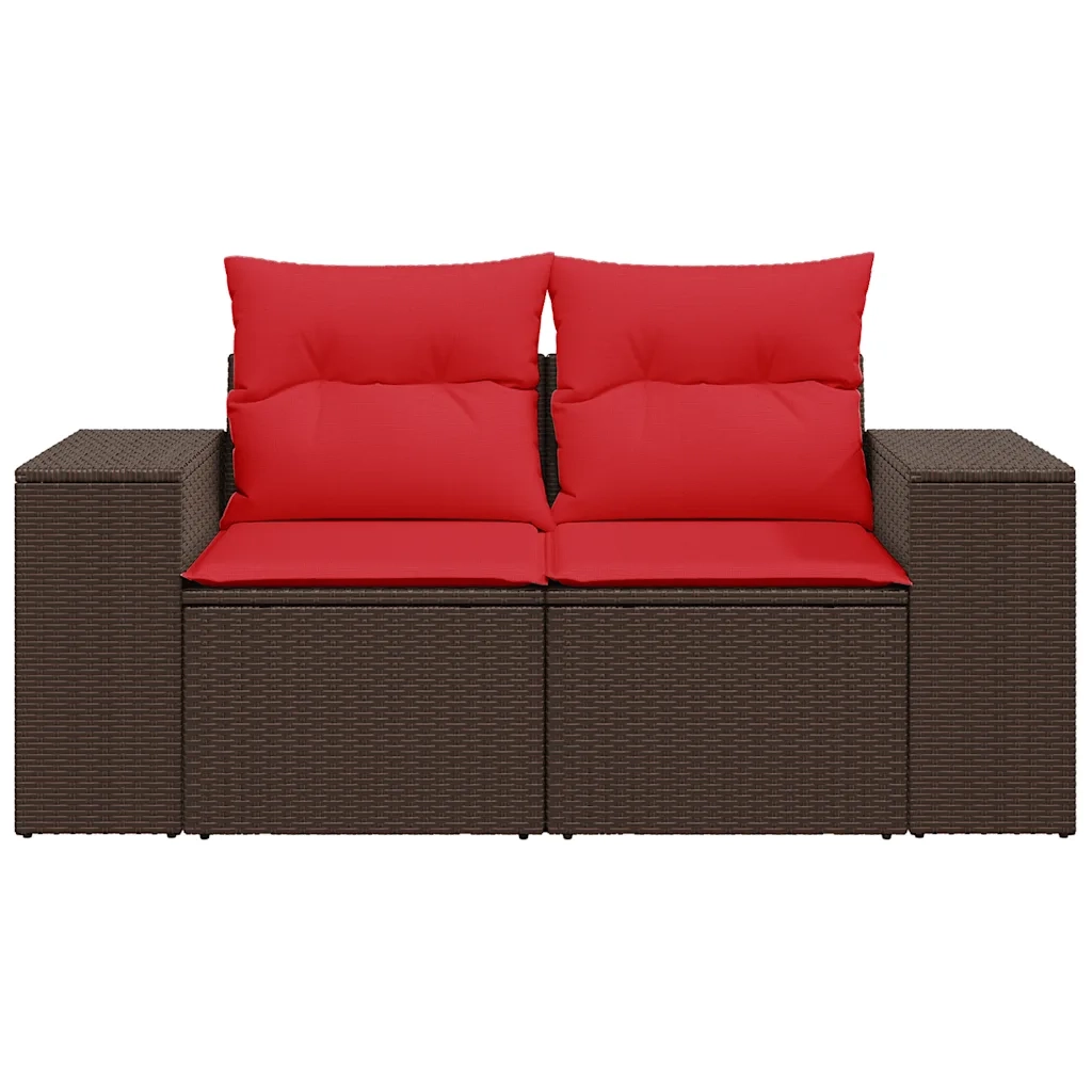Divano da giardino con cuscini a 2 posti marrone in polyrattan
