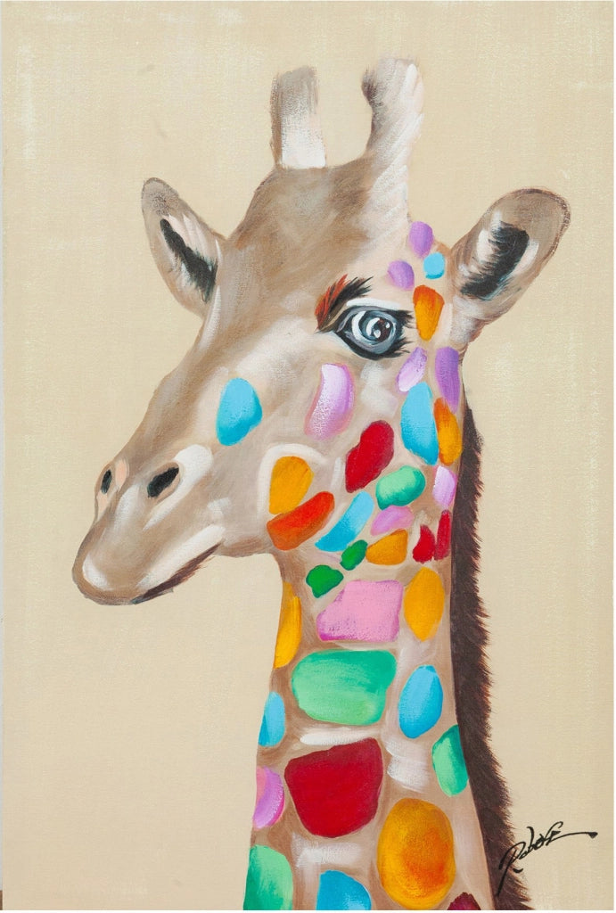 Biscottini Quadro olio su tela dipinto a mano GIRAFFA 60x3x90 dare tocco L60xPR3xH90