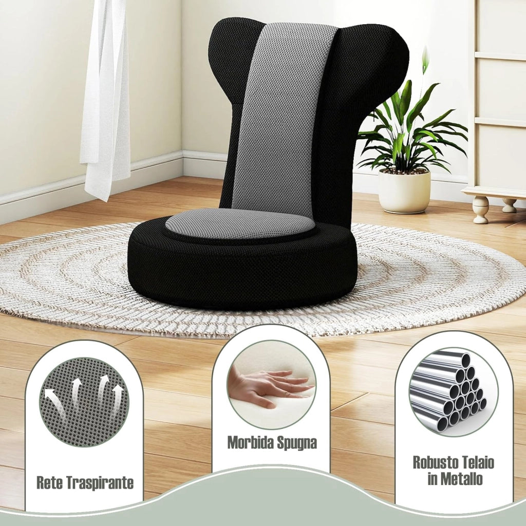 Sedia da Terra, Poltrona Relax con Schienale Regolabili a 14 Posizioni, Sedia da Pavimento Pieghevole, per Camera da Letto e Salotto (Grigio)