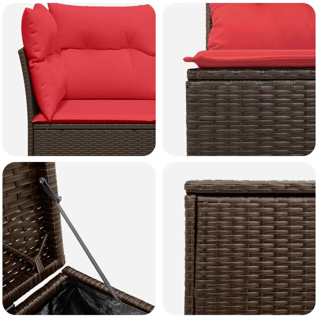Set di divani 5 pz Marrone e Rosso Rattan sintetico e Acciaio 3447835