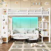 Letto a soppalco 140x200 cm con armadio aperto; ripiani; LED e parete forata bianco
