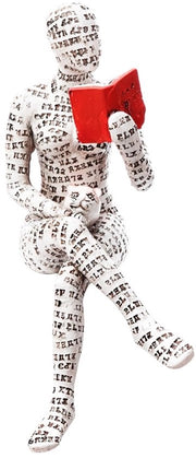 Figurina di donna pensierosa in legno di pulpa per decorazione di interni, carattere astratto per soggiorno, ufficio o camera da letto.