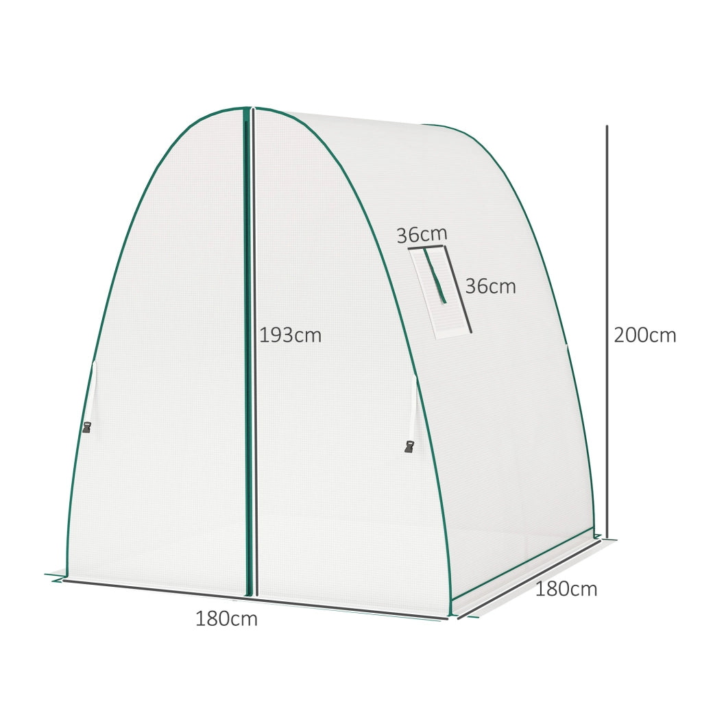 Serra a tunnel con 2 porte con zip e 2 finestre laterali, copertura in plastica bianca, 180x180x200 cm