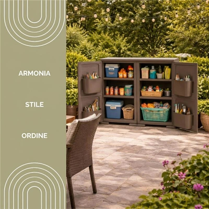 ARMADIO MULTIUSO 2 ANTE WENGÉ 79X43X85,5 CM CON 4 TASCHE LATERALI – CONTENITORE SALVASPAZIO PER INGRESSO E ORGANIZZAZIONE ZONA LIVING