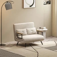 Divano Letto 3 in 1 in Tessuto Effetto Velluto con Schienale Regolabile e 2 Cuscini, 102x73x81 cm, Bianco Crema