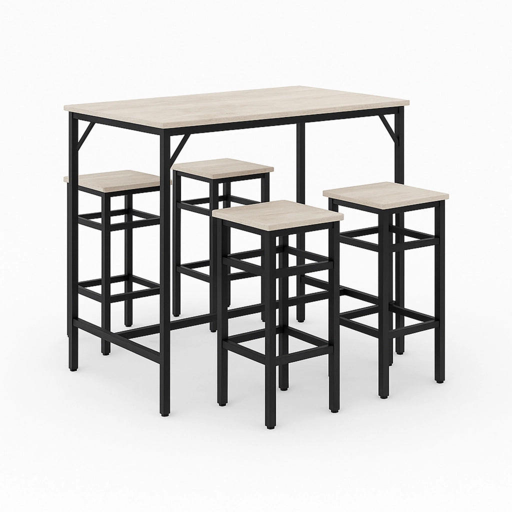 Sabi - Tavolo bar con 4 sgabelli quadrati in stile industrial bleach, set angolo breakfast
