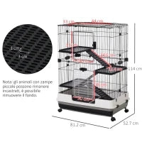 Gabbia a 3 Piani in Metallo con Vassoio per Roditori, Conigli e Furetti con 4 Ruote, 81.2x52.7x114cm, Nera