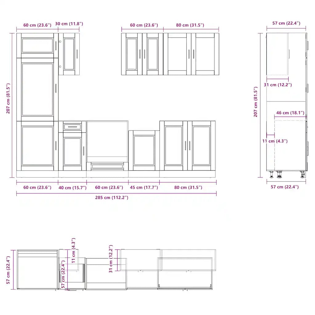 Set Mobili da Cucina 8 pz Porto Neri Legno Multistrato 3314812