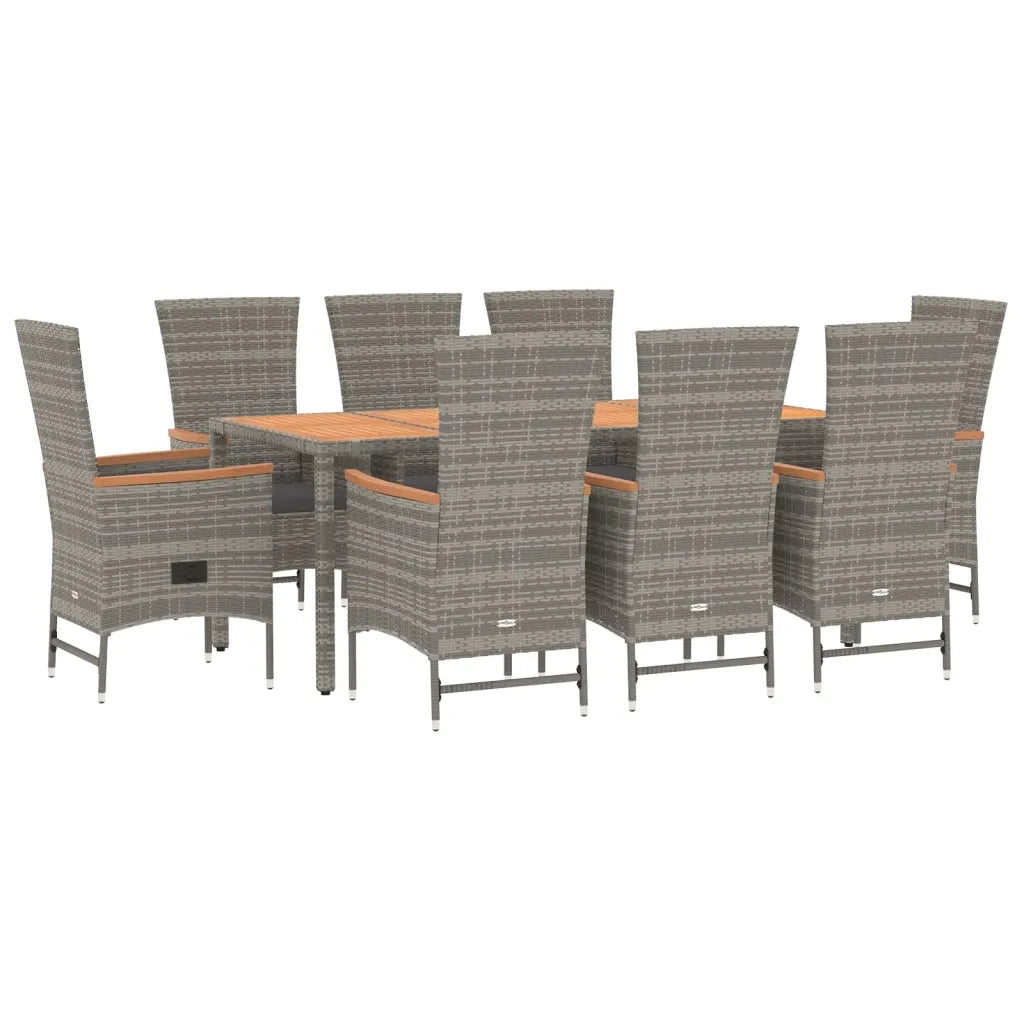 Set da Pranzo da Giardino 9 pz con Cuscini in Polyrattan Grigiocod mxl 76408
