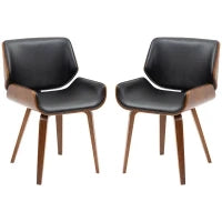 Set di 2 Sedie da Pranzo Stile Vintage Imbottite in Legno e Finta Pelle PU, Nero e Legno
