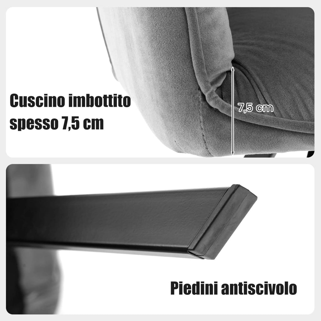 Set di 2 Sedia da Scrivania in Velluto, Poltrona Girevole a 360° con Gambe in Metallo e Piedini Antiscivolo, Schienale Largo e Braccioli Ergonomici, Portata 150 kg, 63 x 59 x 87 cm