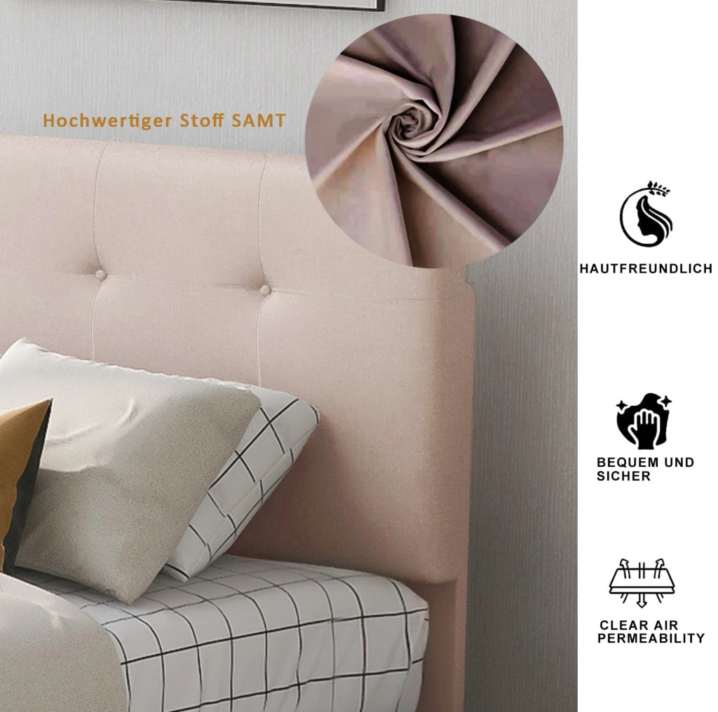 Letto singolo imbottito 90 x 200 cm con rete a doghe e cassetto beige