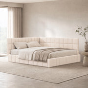 Letto da giorno imbottito 160x200 cm in tessuto; beige; con rete a doghe