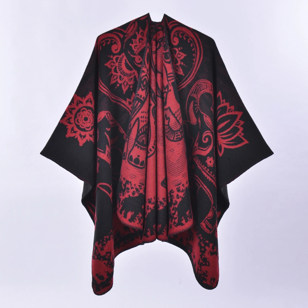 Mantella/scialle da donna vintage con motivo a elefanti e fiori di loto