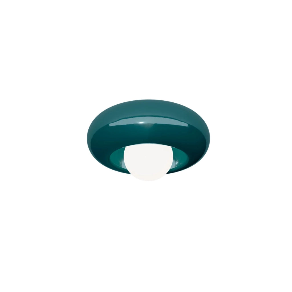 Applique Vintage Bumbum Ceramica Verde Petrolio Vetro Opalino 1 Luce E27 D40,5Cm