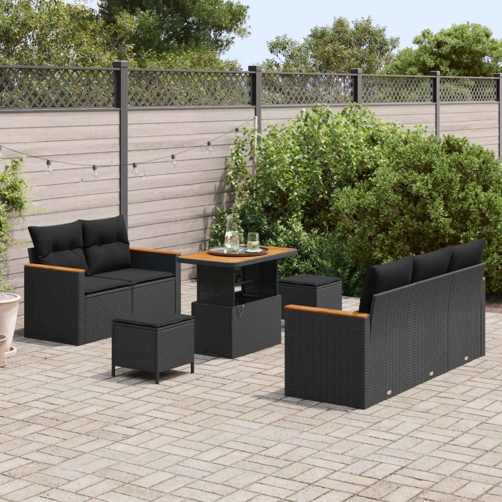 Set Divano da Giardino 8 pcs Nero polyrattan 3362989