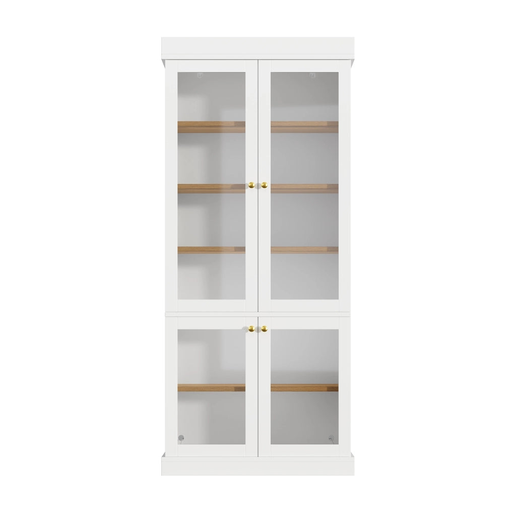 Armadio di stoccaggio con 2 sistemi antiribaltamento; illuminazione led; ripiani regolabili e ante in vetro per soggiorno; 80 × 40 × 180 cm