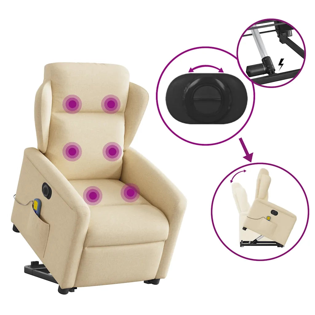 Poltrona Alzapersona Massaggiante Elettrica Crema in Tessuto 3303172