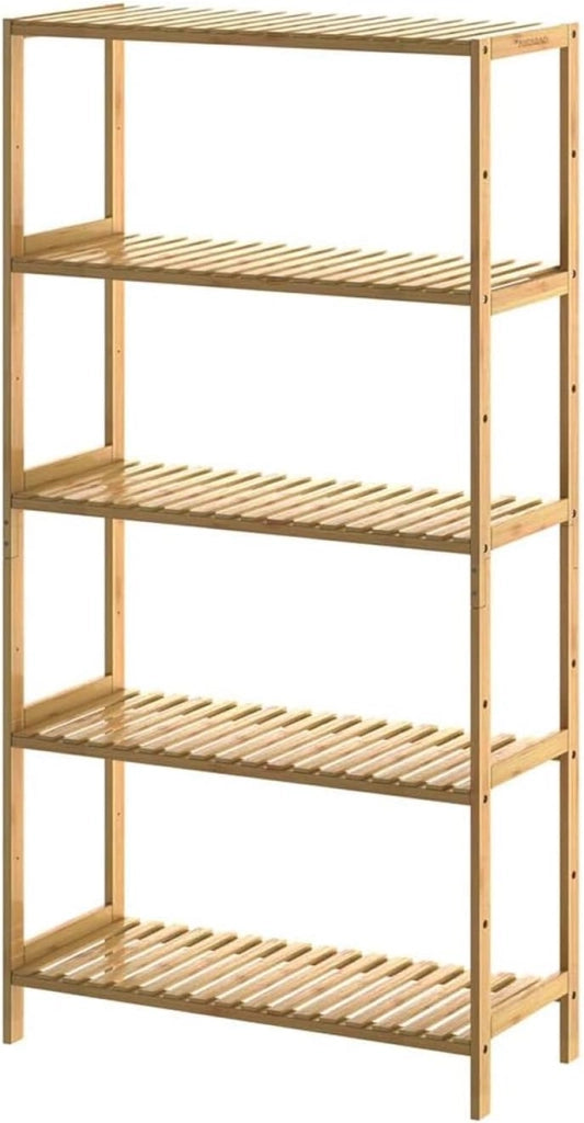 Scaffale Bagno Bamboo 5 Ripiani Altezza Regolabile 130x60x26 cm Mobile Cucina Libreria in Legno Organizer Studio