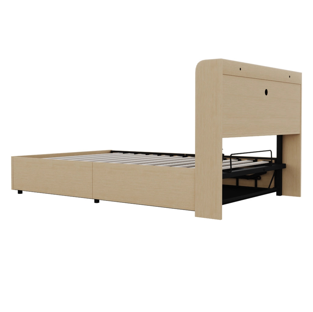 Letto contenitore 140x200 cm con testiera multifunzione e porte USB