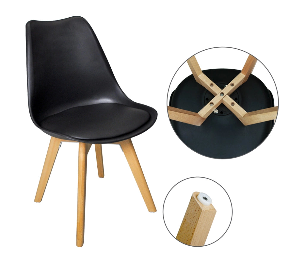 Sedia in plastica nera, sedia da pranzo piede in legno (2 pz) - Mia - SD10MIPL