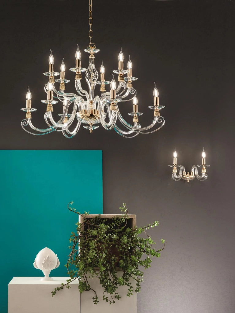 APPLIQUE 1306 2 LUCI TRASPARENTE E ORO ATTACCO E14 L.36CM